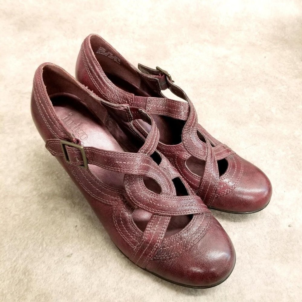 Clarks Indigo Womens 87581 Size 9.5 Burgundy Leather Slip On Strappy 3" Heel P